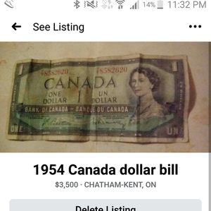 1954 Canada dollar bill.